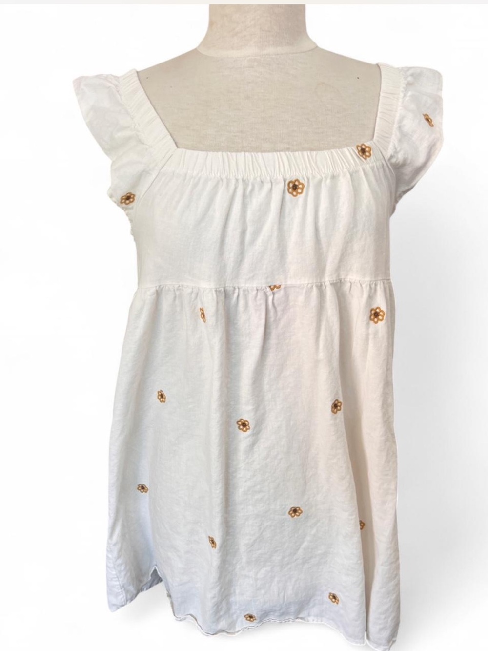 Wild Fable Ruffle Sleeve Linen Blend Embroidered Floral Babydoll Dress Small